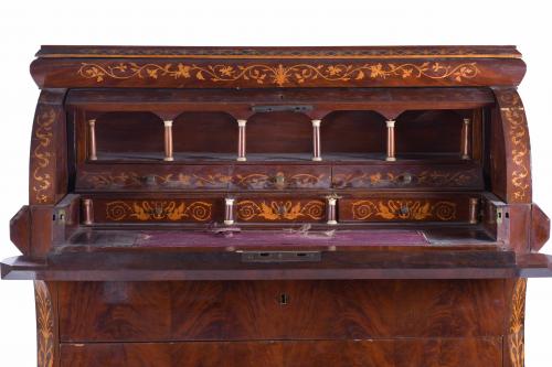 MARY CHRISTINE REGENCY CYLINDER BUREAU, CIRCA 1825-1830.