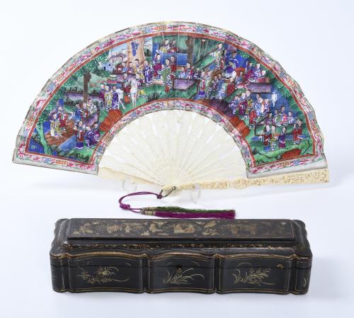 CHINESE "THOUSAND FACES" FAN, LATE 19TH CENTURY.