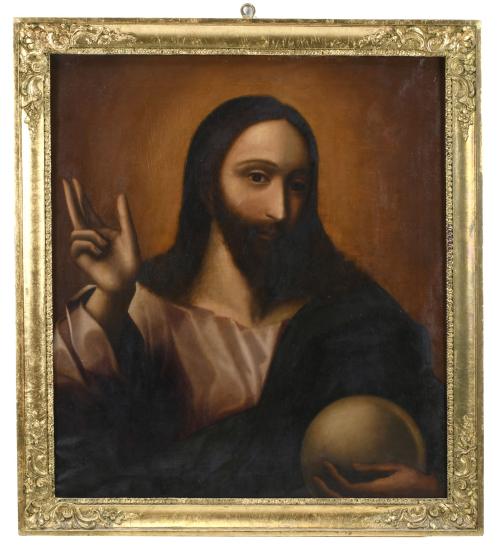 17TH. CENTURY SPANISH OR COLONIAL SCHOOL. "CHRIST, SAVIOUR OF THE WORLD".