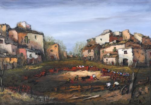 JUAN ESCODA (1920/21-2012). "CAPEA EN UN PUEBLO".