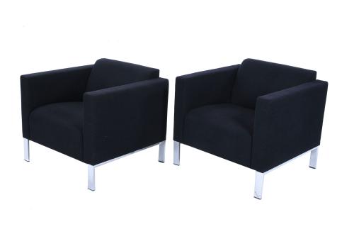 PAIR OF CUBE-SHAPED ARMCHAIRS, MID 20TH CENTURY.