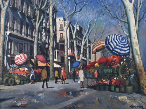 FREDERIC LLOVERAS HERRERA (1912-1983). "RAMBLA DE LES FLORS".