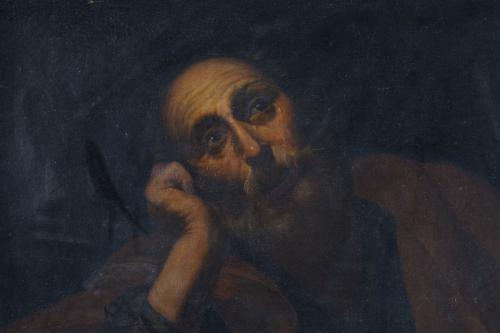 17TH. CENTURY SPANISH SCHOOL. "SAINT PETER IN MEDITATION". 