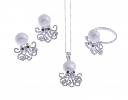 OCTOPUS SET IN SILVER AND ZIRCONS.