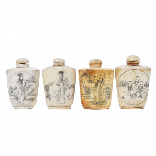 FOUR CHINESE SNUFF BOTTLES, EARLY DECADES 20TH CENTURY.