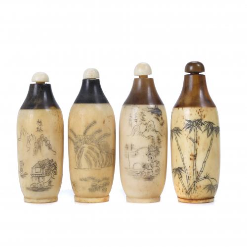 FOUR CHINESE SNUFF BOTTLES, EARLY DECADES 20TH CENTURY.