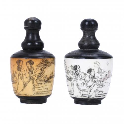 DOS "SNUFF BOTTLE" O TABAQUERAS CHINA, PRIMERAS DÉCADAS SIGLO XX.