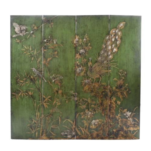 PIERRE LOTTIER STYLE FOUR-LEAF FOLDING SCREEN, 1960's.