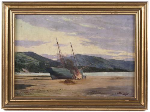 JUAN MARTÍNEZ ABADES (1862-1920). "BARCO ARDIENDO", 1915.