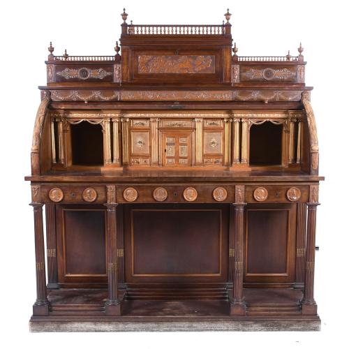 SIGUIENDO EL MODELO "APOLO" DE DAVID ROENTGEN (1743-1807). BUREAU CILÍNDRICO ESTILO NEOCLÁSICO, MED. SIGLO XX.