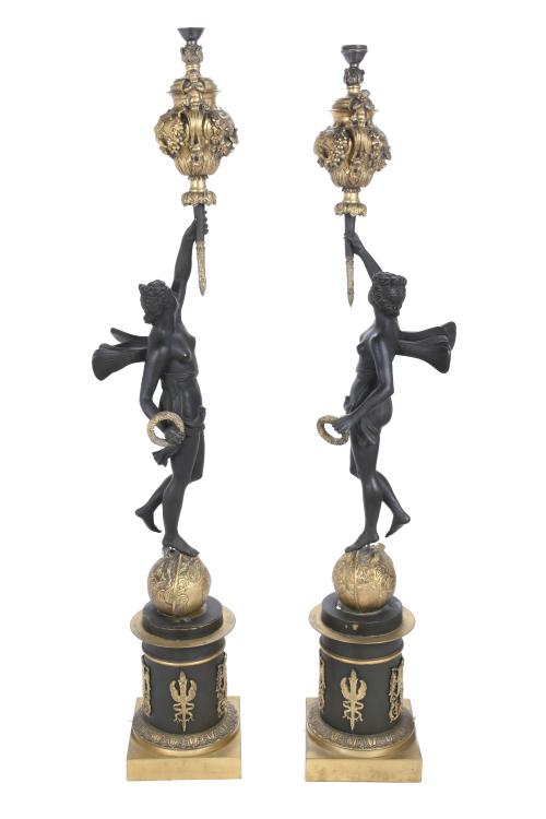 PAIR OF LARGE FRENCH TABLE CANDLESTICKS, 19TH CENTURY.