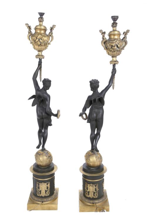 PAIR OF LARGE FRENCH TABLE CANDLESTICKS, 19TH CENTURY.