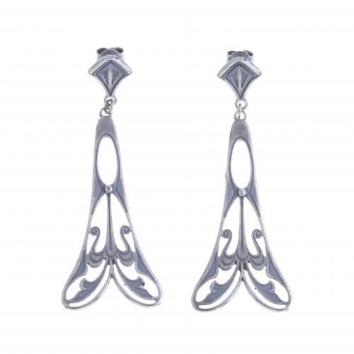 ART NOUVEAU STYLE SILVER EARRINGS.