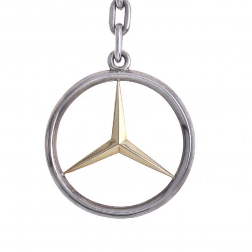 MERCEDES KEYRING IN SILVER AND GILDED SILVER.