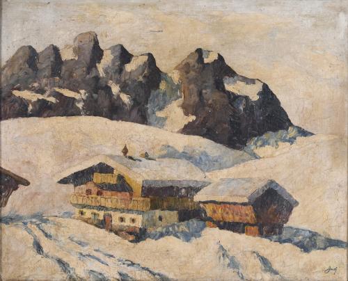 ANDRÉS JUSTH (20TH C.). "PAYSAGE D'HIVER", SUISSE-938 (INTERLAKEN).