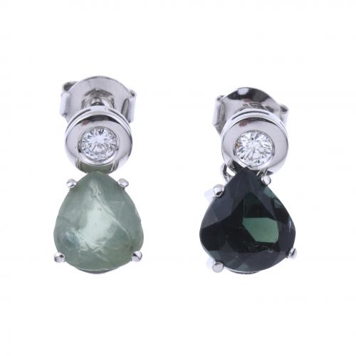 TWO-COLOURED TOURMALINE AND DIAMONDS EARRINGS.