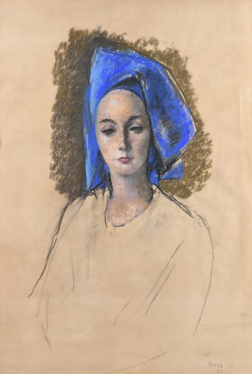 PERE PRUNA OCERANS (1904-1977). "MUJER CON TURBANTE AZUL", 1964.