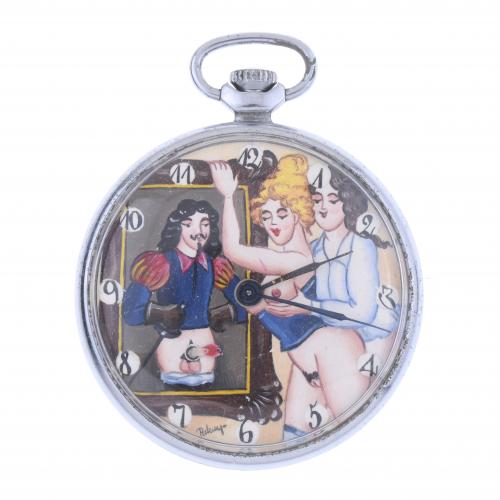 EROTIC AUTOMATON POCKET WATCH FOR MEN, MID 20TH CENTURY.