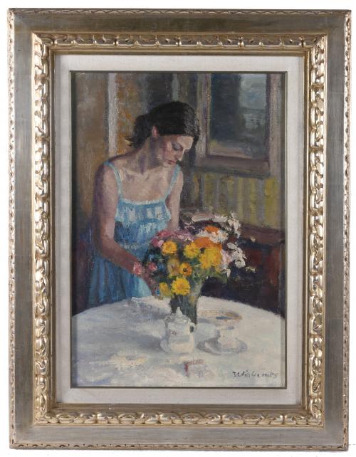 ÀNGEL BADIA CAMPS (1929-2019). "WOMAN WITH A FLOWERS VASE".