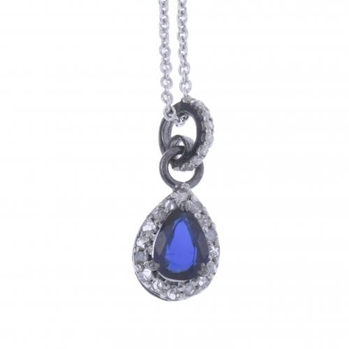 NECKLACE WITH PENDANT IN SILVER, SAPPHIRE AND DIAMONDS.