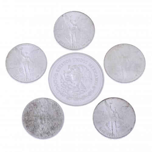 SIX MEXICAN COINS IN PURE SILVER.