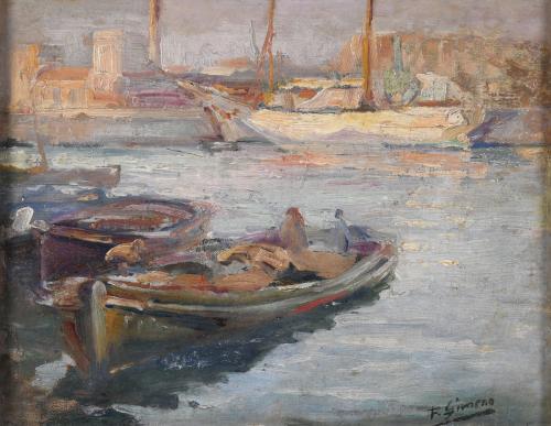 FRANCESC GIMENO ARASA (1858-1927). "BARCAS EN EL PUERTO".