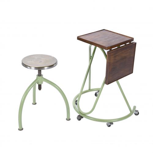 FRENCH CHILDREN'S DESK AND STOOL, SECOND HALF OF THE 20TH CENTURY.