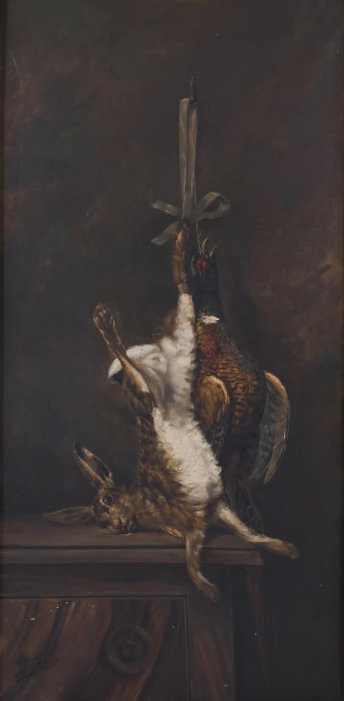 SPANISH SCHOOL, EARLY 20TH CENTURY. "STILL LIFE WITH A RABBIT AND A PARTRIDGE".