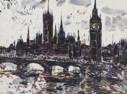 JOAN ABELLÓ (1922-2008). "VIEW OF THE LONDON PARLIAMENT".