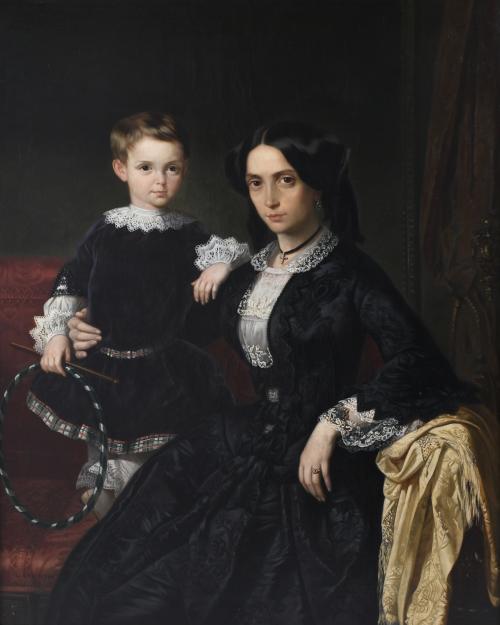 JUAN "LUIS" BROCHETON Y MUGURUZA (1826-1863). "RETRATO DE SEÑORA CON SU HIJO".