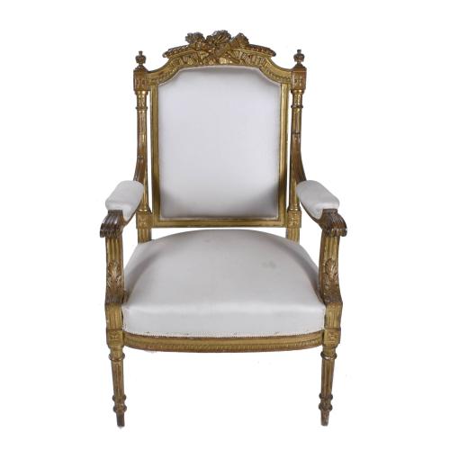 SILLÓN FRANCÉS ESTILO LUIS XVI, SEGUNDA MITAD SIGLO XIX.