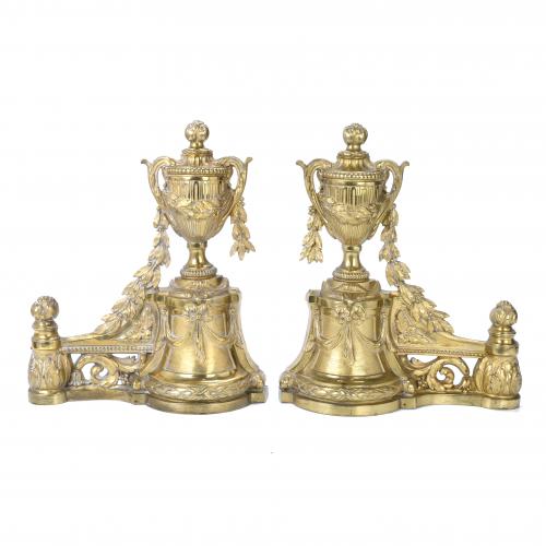 PAIR OF FRENCH FIREPLACE ANDIRONS, LOUIS XVI STYLE, 19TH CENTURY.