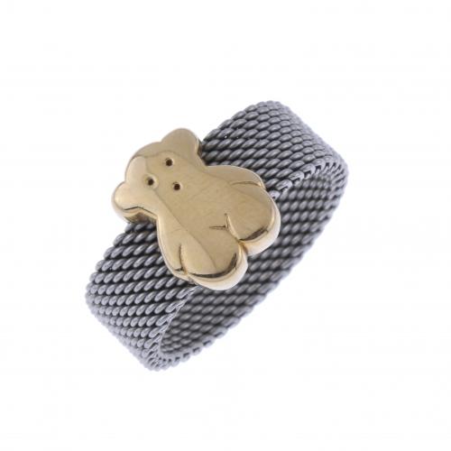 TOUS. STEEL AND GOLD RING WITH BEAR.