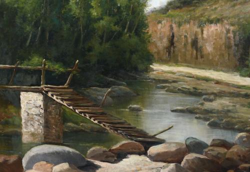 ANTONI ROS I GUELL (1873-1954) "RIVER LANDSCAPE".