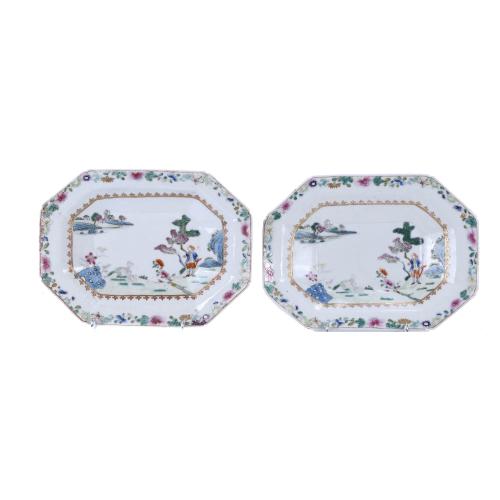 PAIR OF CHINESE INDIAN COMPANY PLATTERS, QING DYNASTY.