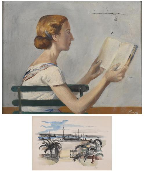 JOSEP MARIA PRIM GUYTO (1907-1973). "JOVEN LEYENDO" Y "PASEO CON PALMERAS".