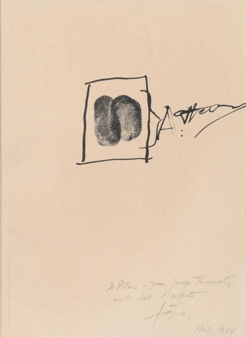 "AUTÓGRAFO DEDICADO AL PINTOR JOAN JOSEP THARRATS Y SU MUJER", 1964.