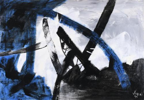 JORDI MERCADÉ FARRÉS (1923-2005). "COMPOSICIÓN EN BLANCO, NEGRO Y AZUL", 1990.