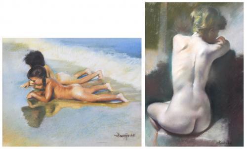 DOMINGO ÁLVAREZ GÓMEZ (1942). "DESNUDO DE ESPALDAS" Y "NIÑOS EN LA PLAYA", 1977 y 1978.