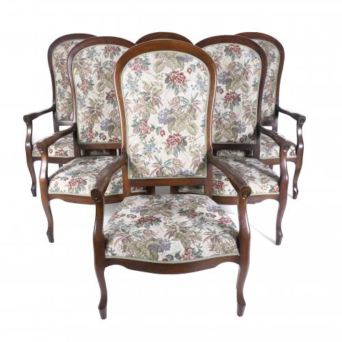 SET OF SIX "VOLTAIRE" ARMCHAIRS, MID 20TH CENTURY.