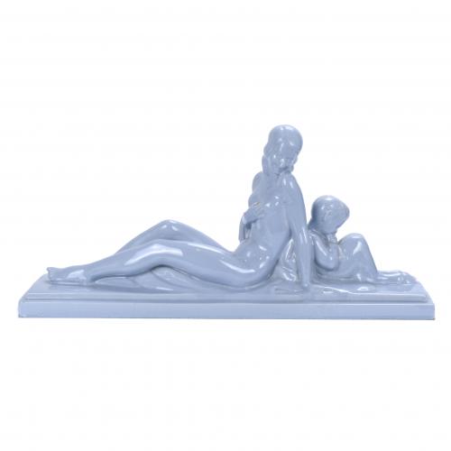 "JOVEN CON NIÑO SÁTIRO", ESCULTURA ART DÉCO, 1930-1940.