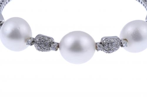 DIAMONDS AND PEARLS RIGID BRACELET.