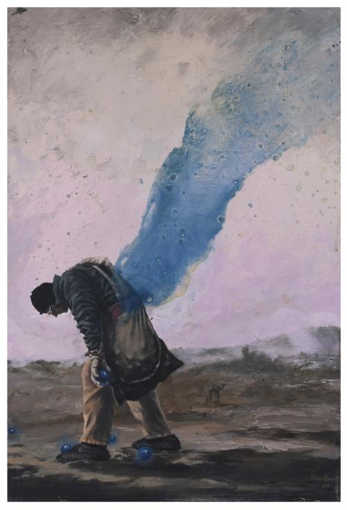 JOSÉ ENGUIDANOS (20TH C.). "CHARACTER WITH BLUE SMOKE", 2006.