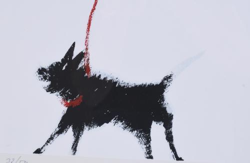 20TH/21ST CENTURY SPANISH SCHOOL. "BLACK DOG WITH A RED LEA