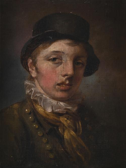 BRITISH SCHOOL, FIRST HALF 19TH CENTURY. "YOUNG MAN WITH A HAT".