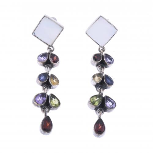 LONG EARRINGS WITH RHINESTONES AND MOTHER-OF-PEARL.