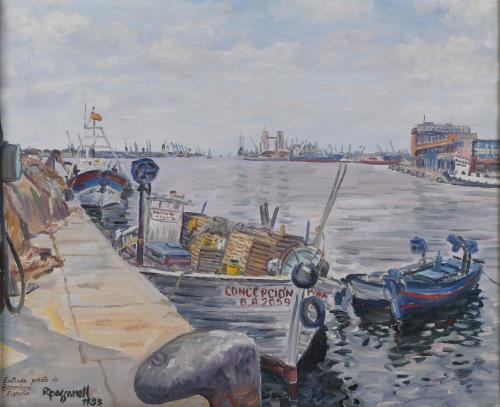 RICARD PASSARELL DIAZ (1926-?). "ENTRANCE TO THE PORT OF BARCELONA", 1983.