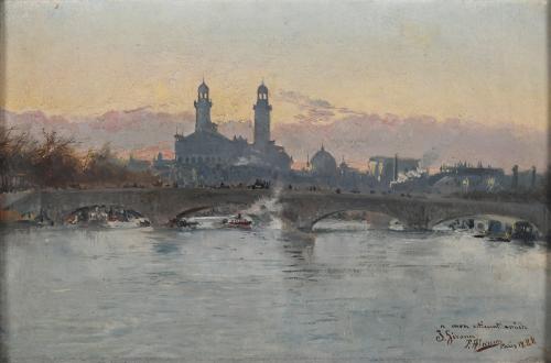 FÉLIX ALARCÓN BRENES (C. 1860 - C. 1900). "VIEW OF PARIS FROM THE SEINE", 1888.