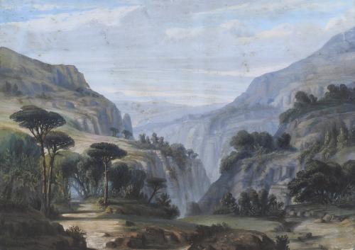 ESCUELA FRANCESA O ITALIANA, SIGLO XIX.  "PAISAJE DE MONTAÑA".