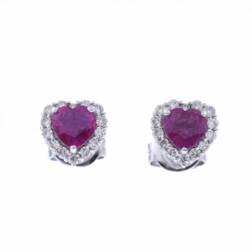 HEART EARRINGS WITH DIAMONDS AND ROSE SAPPHIRES.